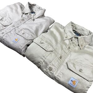 Carhartt Men’s Medium FR Khaki Classic Twill Work Shirt Bundle of 2 Cotton Nylon